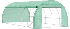 Outsunny Polytunnel Üvegház 6 x 3 x 2 m Bejárós Üvegház Felgörgős Fedelekkel UV Védő Polytunnel Zöld Acélcső | Aosom