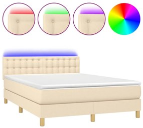 krémszínű szövet rugós és LED-es ágy matraccal 140x190cm