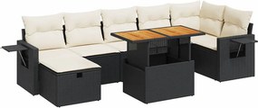 vidaXL 5 részes fekete polyrattan akácfa kerti kanapészett párnákkal