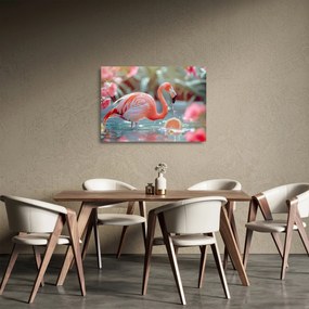 Üveg kép - Flamingó a tóban (70x50 cm)