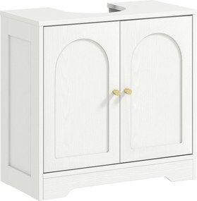 HOMCOM Mosdószekrény 2 íves ajtóval, állítható polccal, arany fogantyúkkal, mosdó vagy pedestál nélküli mosdóhoz 60x30x65 cm Fehér | Aosom