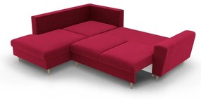 Piros bársony kinyitható tárolóhelyes sarokkanapé (bal oldali-L alakú) Kyoto – Cosmopolitan Design
