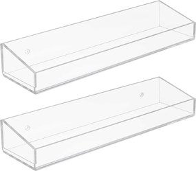 2 db-os Átlátszó Akril Fali Polc Szett Fürdőszobába 38 x 10 CM