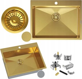 Acél mosogató 65x50 cm Arany egymedencés Silvo csepegtető nélküli szifon