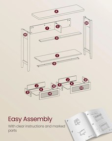 Konzol asztal 2 fiókkal, boho stílusú keskeny asztal, tölgy bézs