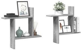 2 db szürke sonoma színű szerelt fa fali polc 50 x 12 x 50 cm