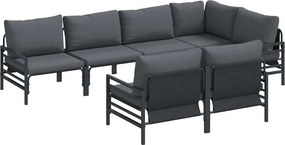 vidaXL Kerti Kanapé Szett párnával 7 pcs Fekete Acél