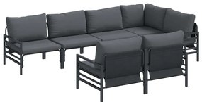 vidaXL Kerti Kanapé Szett párnával 7 pcs Fekete Acél