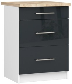 Alsó konyhaszekrény Ozara S60 3SZ (fehér + fényes grafit). Akció -15%. 1071119