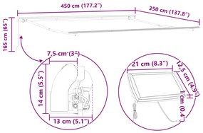 Manuális Behúzható Napellenző LED-del Fehér 450x350 cm