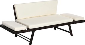 Outsunny Poly Rattan 2-Személyes Kerti Kanapé Lounge Kanapé Kerti Pad Lounger Összecsukható Kartámaszokkal Acél Barna 129 x 63 x 67 cm | Aosom