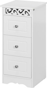 HOMCOM Fehér Tárolószekrény 3 Fiókkal Konyhába, Étkezőbe, Nappaliba, Hálószobába és Fürdőszobába 29.8x29.8x68.5 cm | Aosom