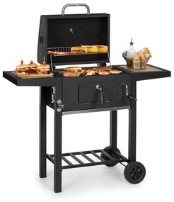 Meat Machine, faszenes grill, 45 x 32,5 cm, hőmérő, kerekek, fekete