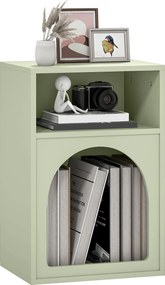 HOMCOM Modern Éjjeli Szekrény Keskeny Ágy melletti Asztal 2 Nyitott Rekesszel Ívelt Dizájn 40x30x60 cm Zöld | Aosom