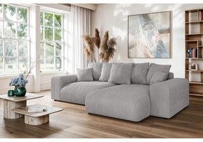 Világosszürke kordbársony kinyitható tárolóhelyes sarokkanapé (variálható sarok) Luma – Ropez