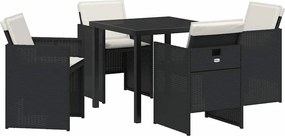 vidaXL Kert étkező szett 5 pcs Fekete polirattan