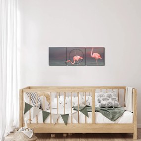 Flamingók képe (órával) (90x30 cm)