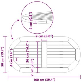 Asztallap 100x50x2.2 cm Ovális Tömör Fa Akác