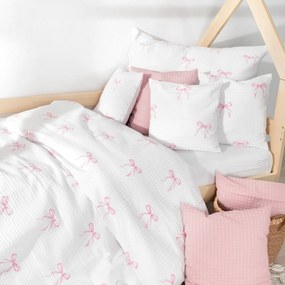 Goldea gyermek krepp ágyneműhuzat - rózsaszín masnik 140 x 200 és 70 x 90 cm