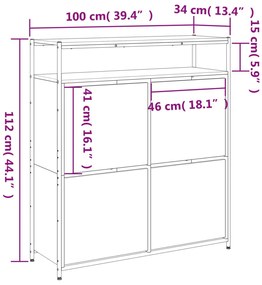 fekete cipőszekrény 4 kihajtható fiókkal 100 x 34 x 112 cm