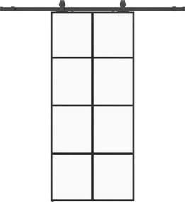 vidaXL fekete ESG üveg tolóajtó fémszerelvény-szettel 90x205 cm