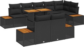 vidaXL Kerti Kanapé Szett tárolóval 9 pcs Fekete Poli rattan