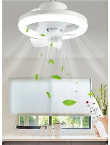 E27 mennyezeti ventilátor LED lámpával, WALALLA, dugaszolható ventilátor, távirányítóval, 360°-ban forgatható LED, 3 színhőmérséklet, 85-265V, 48W, Fehér