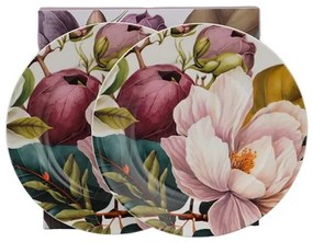 Magnólia virágos porcelán desszertes tányér készlet - 2 darabos díszdobozban