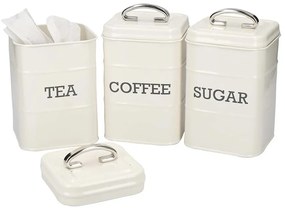 Fém konyhai tároló doboz szett: cukor, kávé és tea