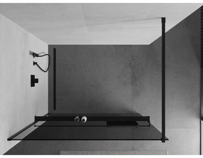 Mexen Kioto +, zuhany paraván polccal és törölközőtartóval 80 x 200 cm, 8mm szürke üveg, fekete profil, 800-080-121-70-40