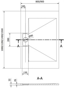 Mexen, Mexen Egon téglalap alakú SMC 100 x 80 cm, czarny - 4R708010