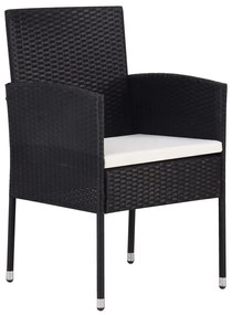 4 db fekete polyrattan kerti szék krémfehér párnákkal