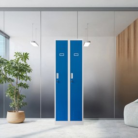 Pléh öltözőszekrény talpazaton, négymodulos, polcokkal KACPER II, 600 x 1800 x 500 mm, kék