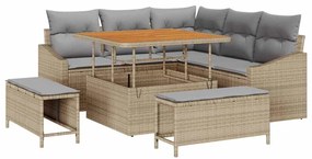 vidaXL Kerti Kanapé Szett párnával 8 pcs Bézs polirattan