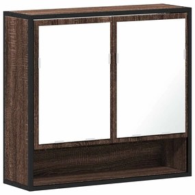barna tölgy szerelt fa tükrös fürdőszobaszekrény 65x20x60 cm