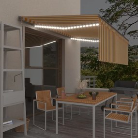 Sárga-fehér redőnyös, LED-es, szélérzékelős napellenző 4x3 m