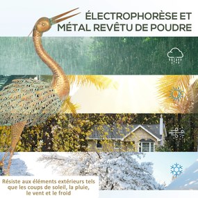 Outsunny Kültéri Kerti Szobor, Fém Kócsag Szobor, Kültéri Kerti Dekoráció 90 cm, Tóhoz, Teraszra, Kertbe, Fűbe, Többszínű | Aosom