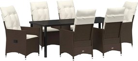 vidaXL Kert étkező szett párnával 7 pcs Barna polirattan