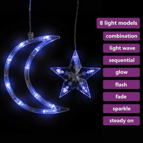 csillag és hold fényfüzér 138 kék LED-del és távirányítóval