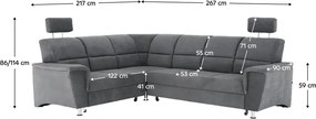 Kinyitható ülőgarnitúra, szürke szövet, balos, SANTIAGO