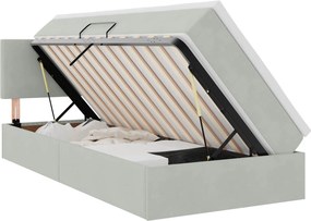 vidaXL Tárolós Ágy matracmal Világosszürke 90 x 200 cm Bársony