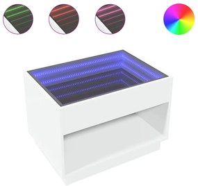 Fehér végtelen hatású LED-es dohányzóasztal 70 x 50 x 50 cm