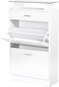 HOMCOM Cipőszekrény Cipőtartó 3 Fiókkal Üveg Polccal és Alumínium Fogantyúval Előszobába 50 kg Teherbírással 60x24x105.5 cm Fehér | Aosom