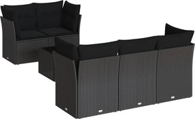 vidaXL 6 részes fekete polyrattan kerti ülőgarnitúra párnákkal