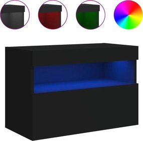 vidaXL fekete fali TV-szekrény LED-világítással 60x30x40 cm