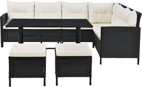 Juskys Manacor kerti rattan szett - fekete/krémszínű párnák