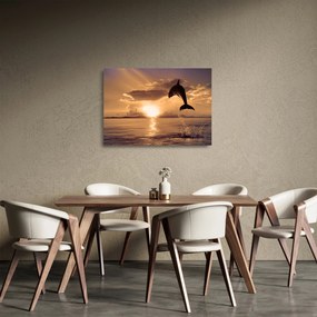 Üveg kép - Delfin naplementében (70x50 cm)