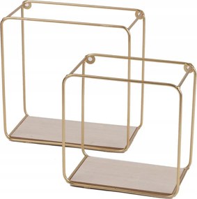 2 darabos fali polc szett fém-fa arany színben