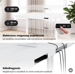Elektromos ülő-álló íróasztal fiókkal és Qi vezeték nélküli töltővel fehér, 1200 mm: ELLIS