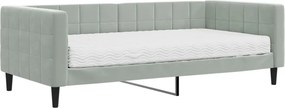 vidaXL világosszürke bársony kanapéágy matraccal 90 x 190 cm